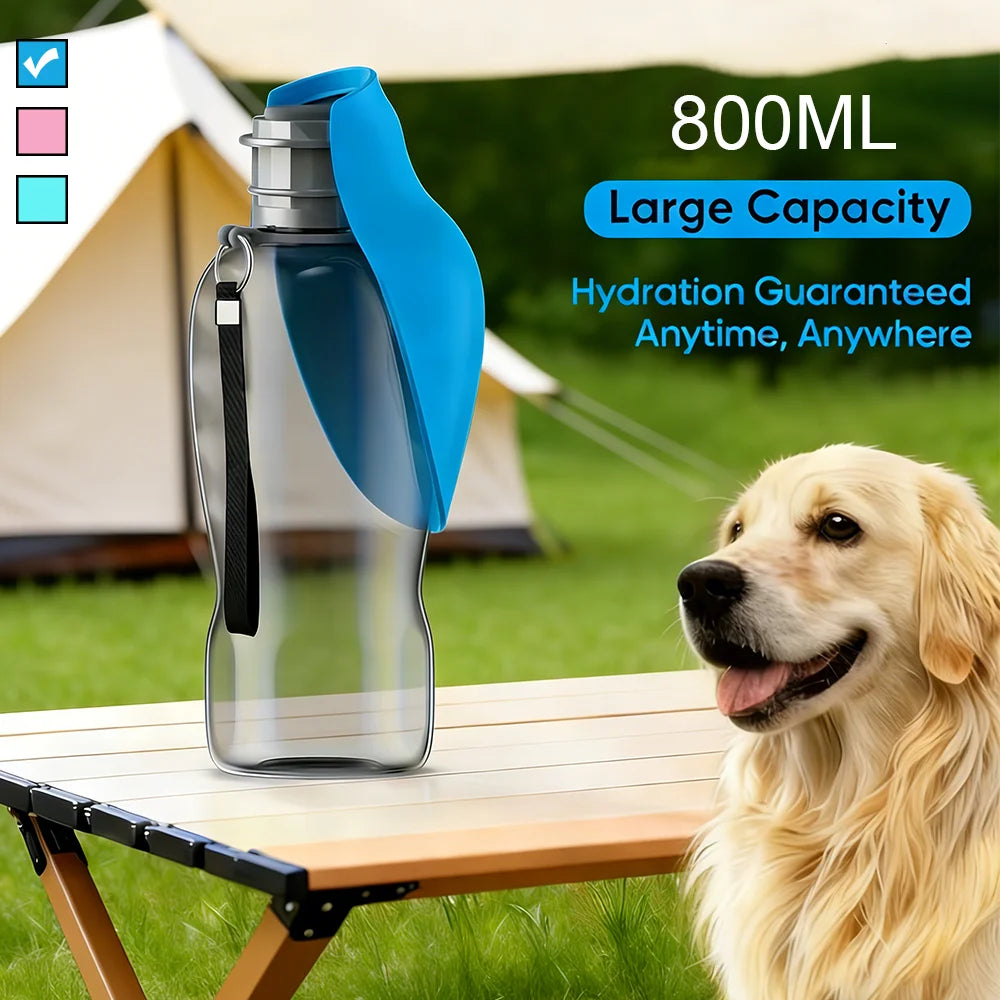 800ml Leakproof Portable Dog Water Bottle with Drinking Bowl