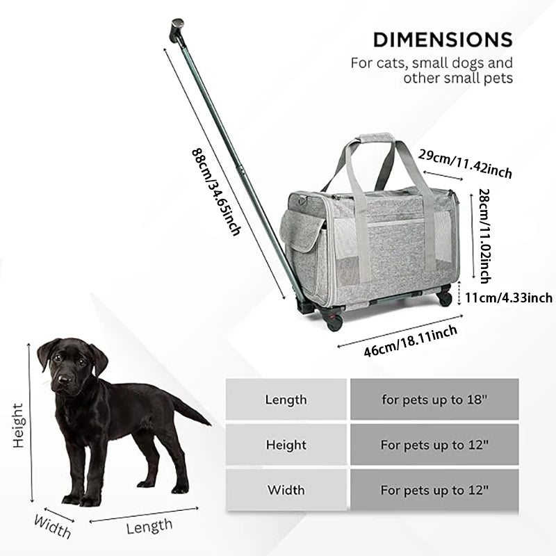 Sac de transport roulant pour animaux de compagnie avec roues — Approuvé par les compagnies aériennes et poussette pliable