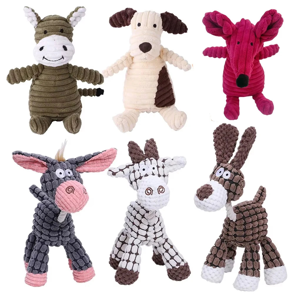 Jouet couineur en peluche pour chien - Forme d'animal en velours côtelé résistant aux morsures