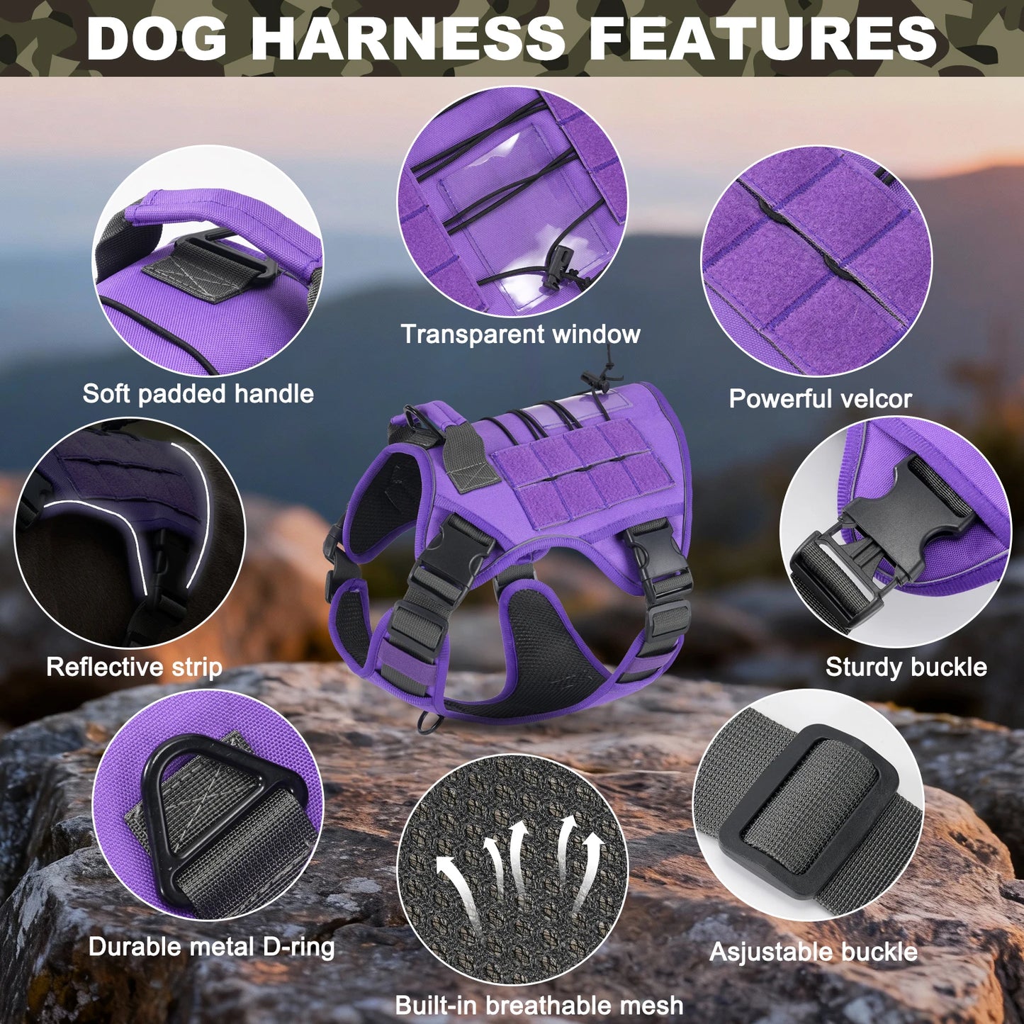 Tactical No-Pull Dog Harness — Reflective Adjustable Working & Training Vest for Small, Medium & Large Dogs