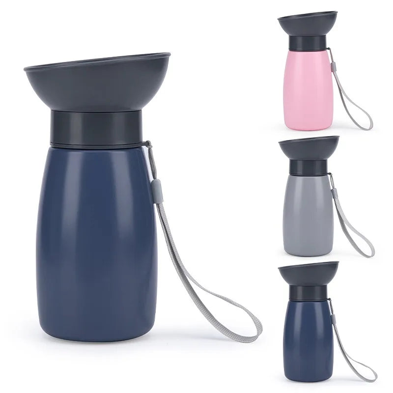 Squeeze Dog Water Bottle with Wide Rigid Bowl & Drain-Back Lock — 600ml