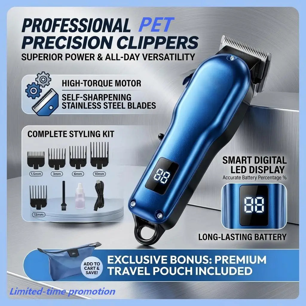 Professional Cordless Pet Grooming Clipper with LCD Display — Ultra-Quiet