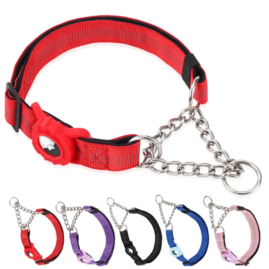 Reflective Dog Collar with AirTag Holder & Quick-Release Buckle