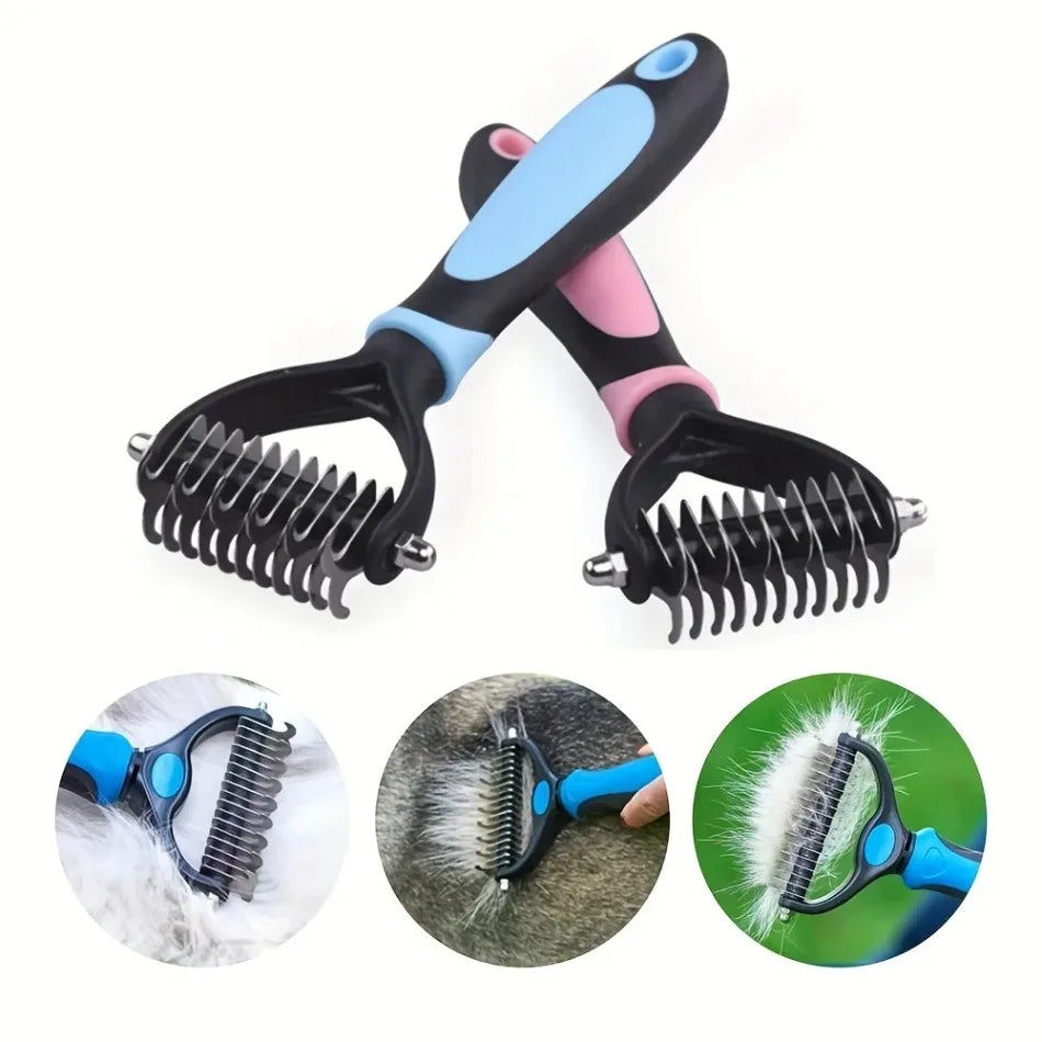 Double-Sided Stainless Steel Pet Grooming Comb – Detangling & Dematting Brush for Dogs & Cats