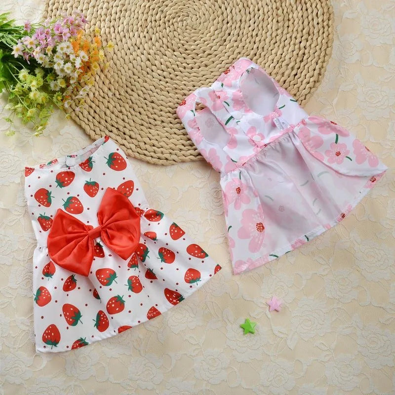 Fruit & Floral Print Bow Dress for Cats & Small Dogs
