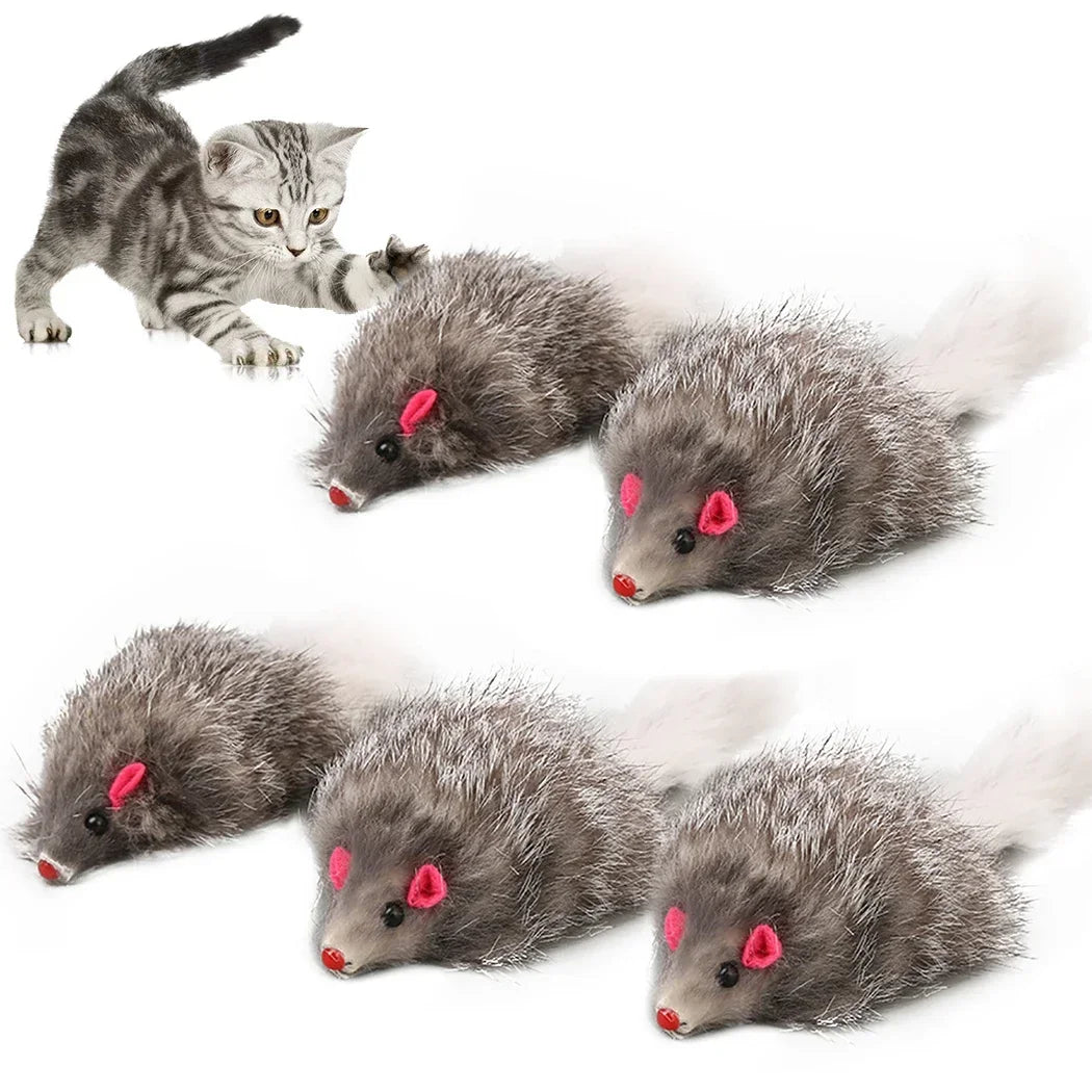 Rabbit Fur & Plush Mouse Toy for Cats – Long Tail Chew & Play Mice