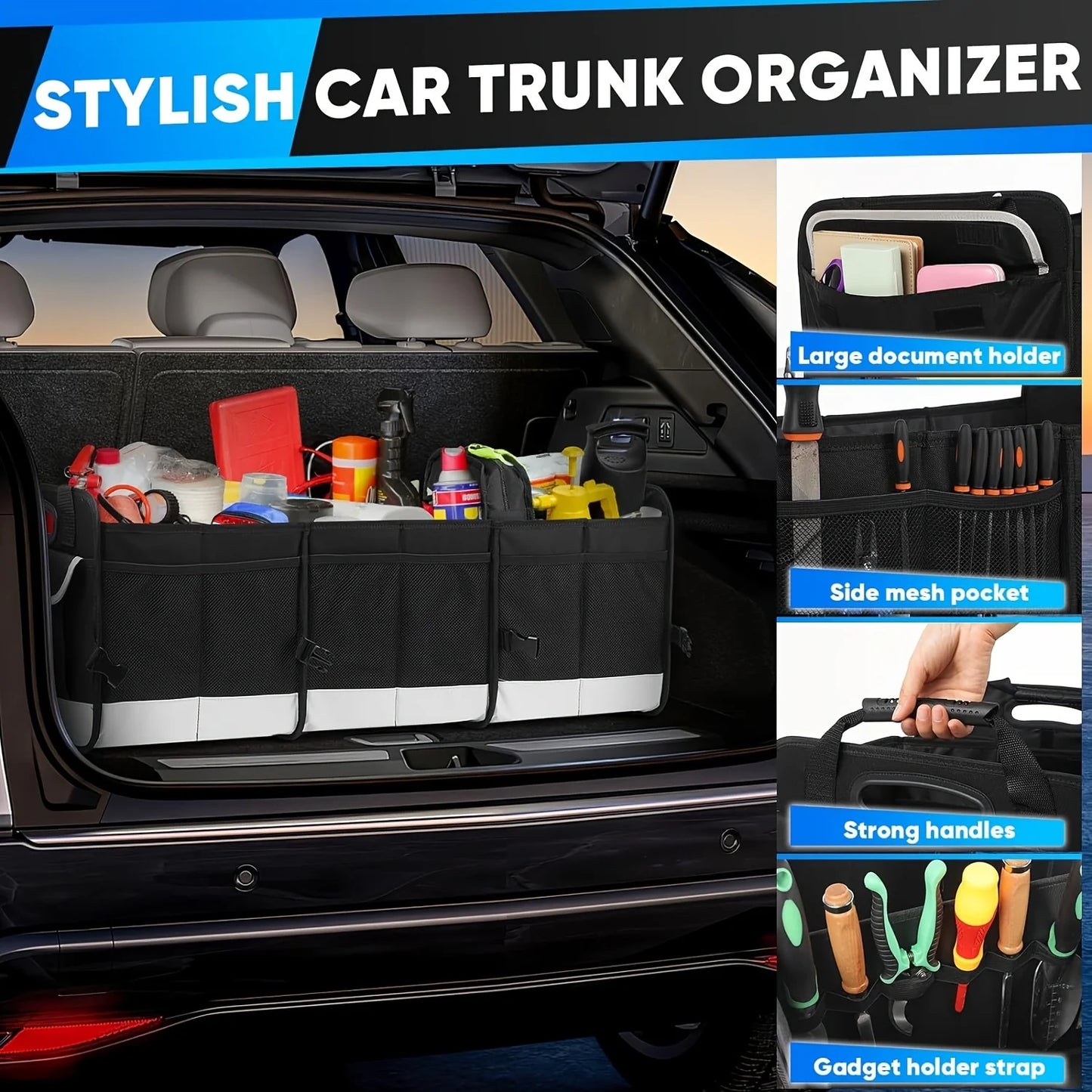 Large Car Boot Organiser with 5 Compartments — 95L Pet Travel Storage