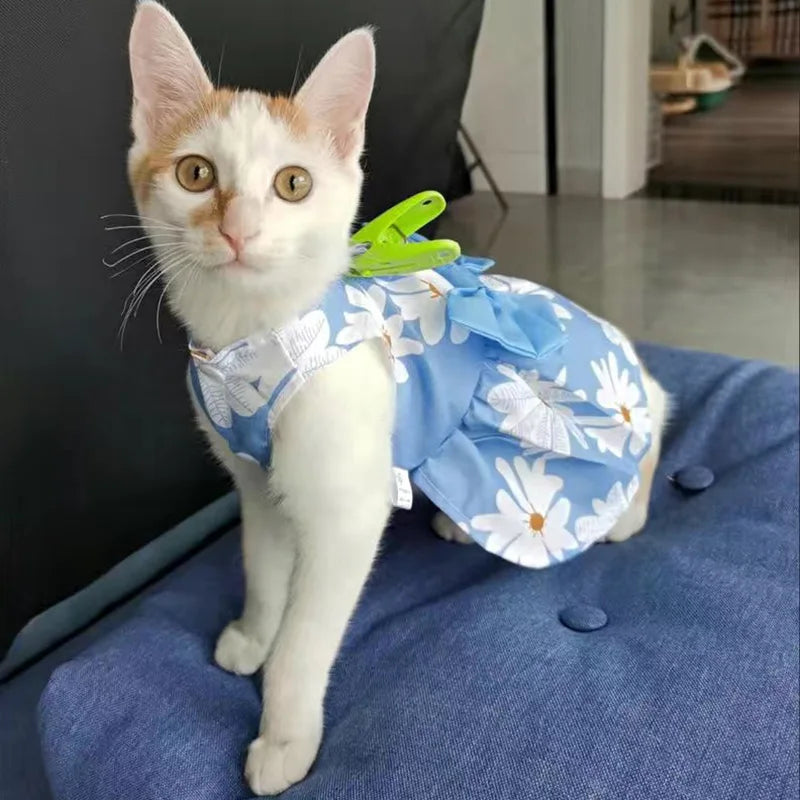 Fruit & Floral Print Bow Dress for Cats & Small Dogs