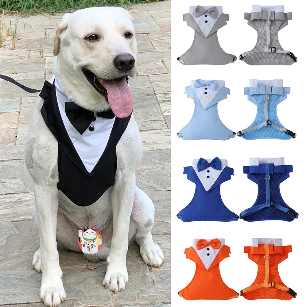 Tuxedo Dog Harness Vest with Bow Tie & D-Ring