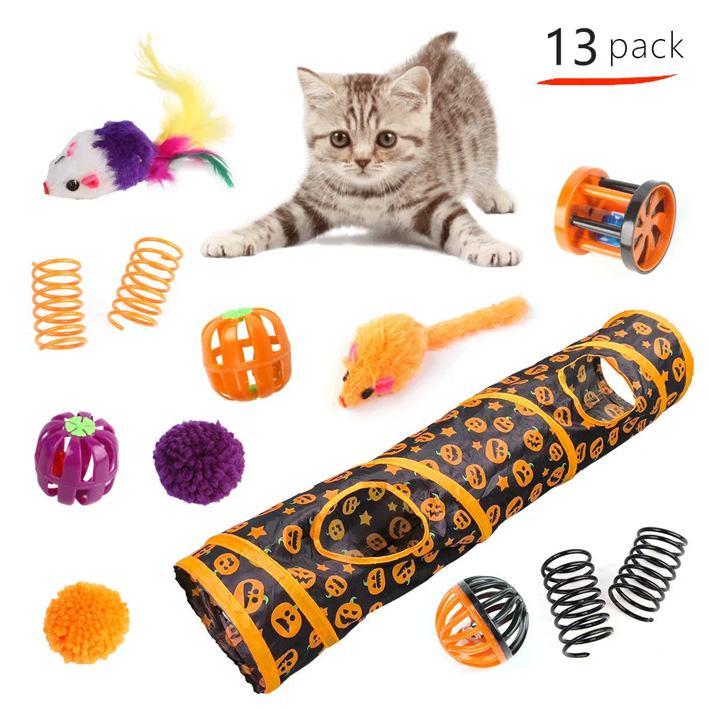Halloween Cat Toy Variety Set with Wand, Mouse and Bell