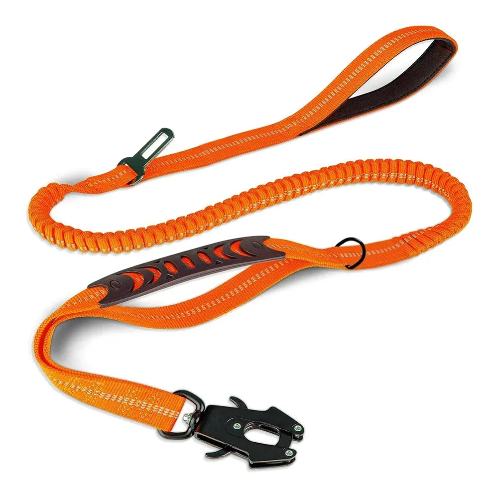Reflective Bungee Dog Leash - Heavy Duty No-Pull Lead with Car Seatbelt
