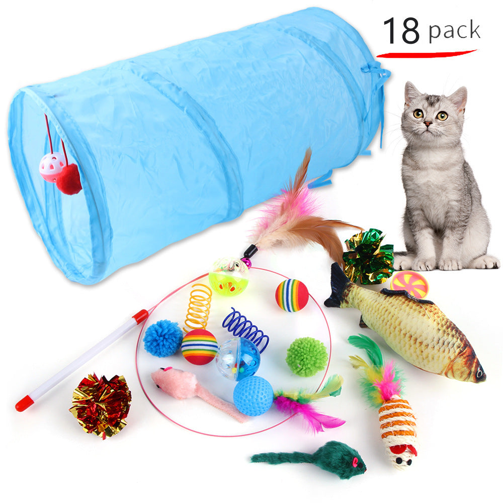 Foldable Cat Play Tunnel with Toys - Interactive Tent for Kittens