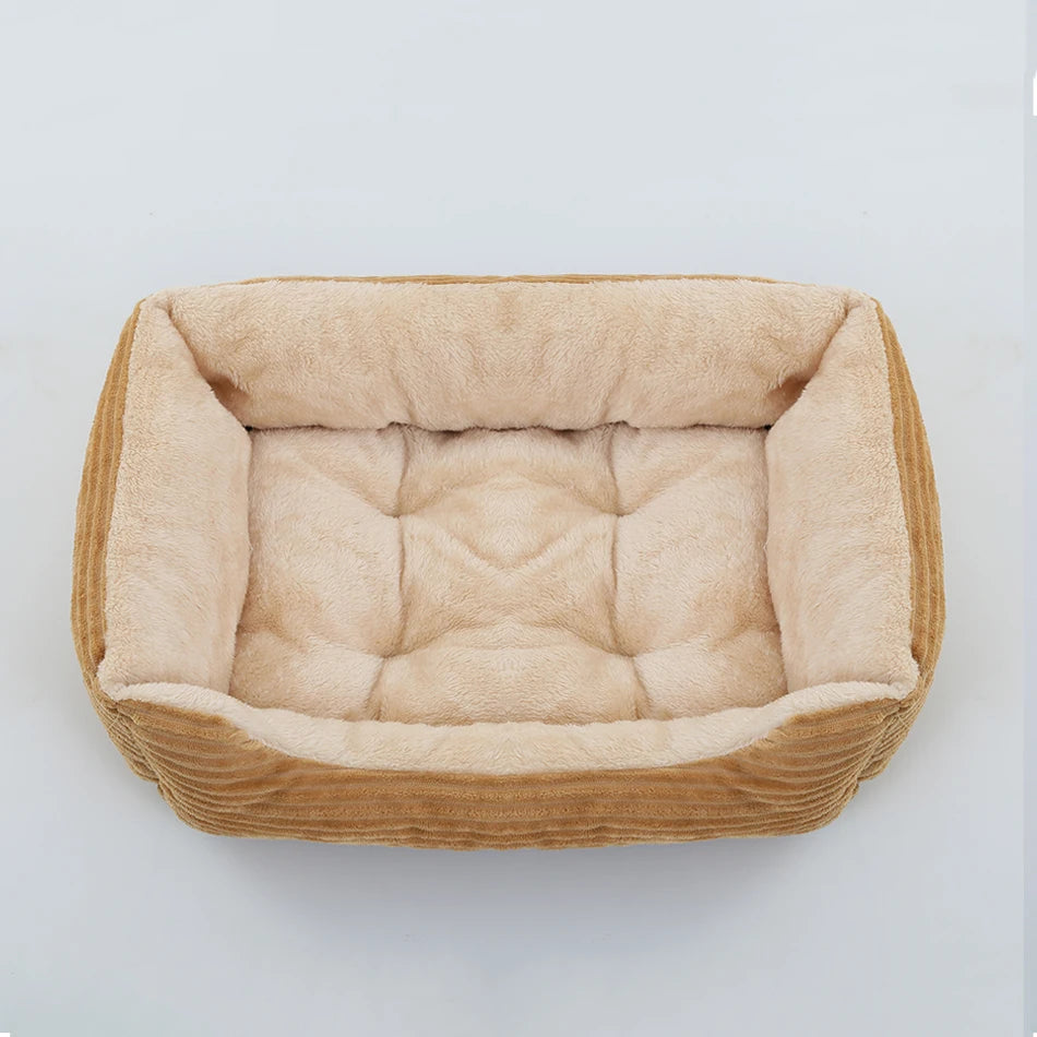 Square Plush Calming Dog & Cat Bed – Waterproof Oxford Sofa Cushion for Small & Medium Pets