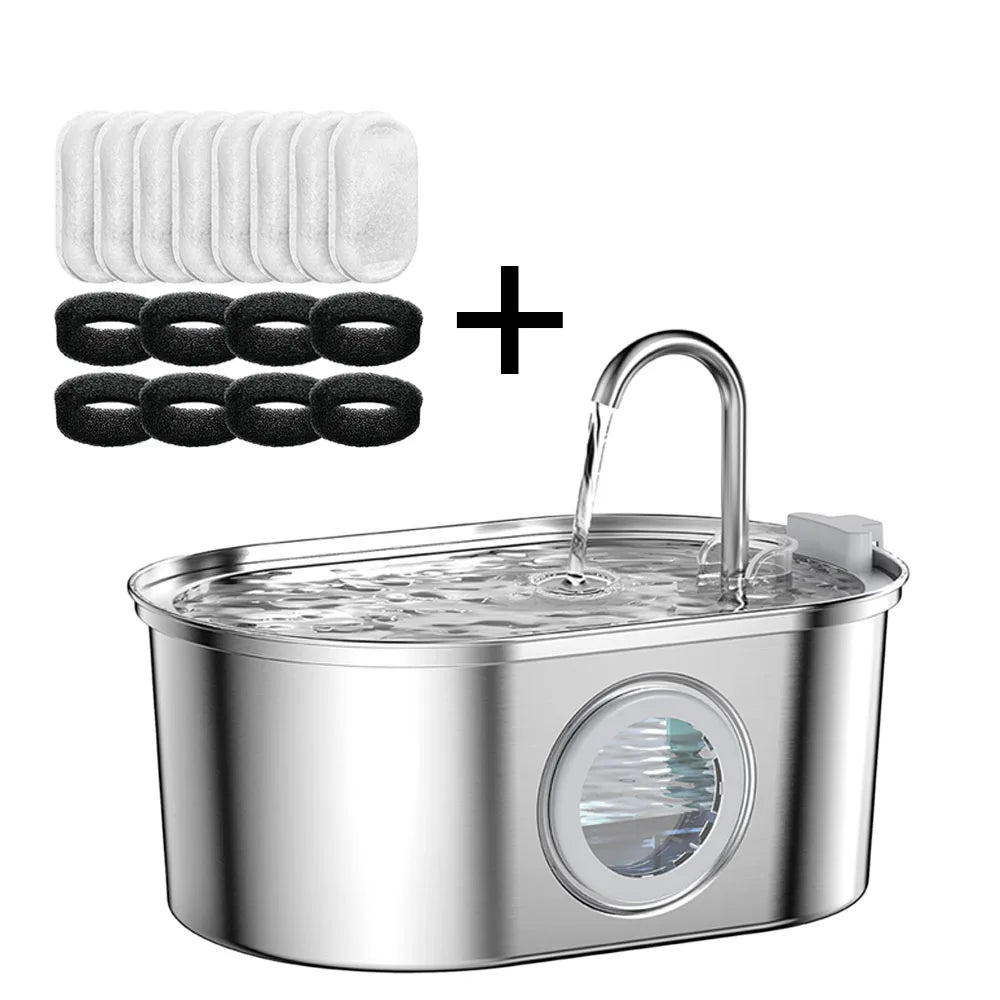 Stainless Steel Cat Automatic Drinking Fountain Dog Drinking Fountain Ultra-Quiet Pet Fountain With Window Cat Water Feeder