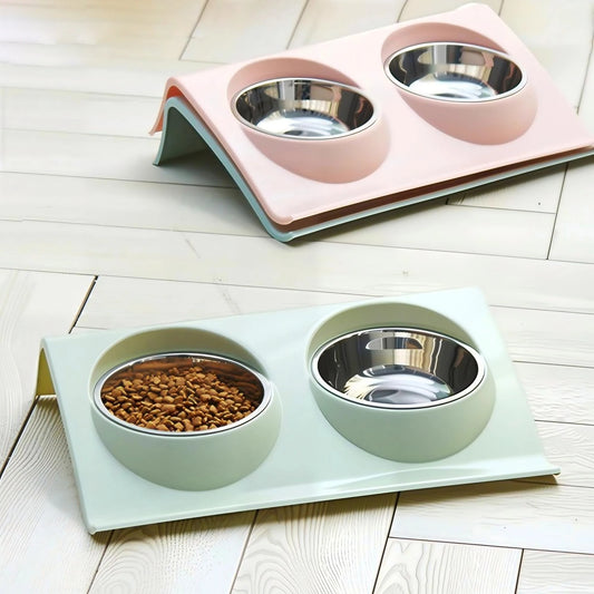 Stainless Steel Double Bowl Feeding Station for Dogs & Cats