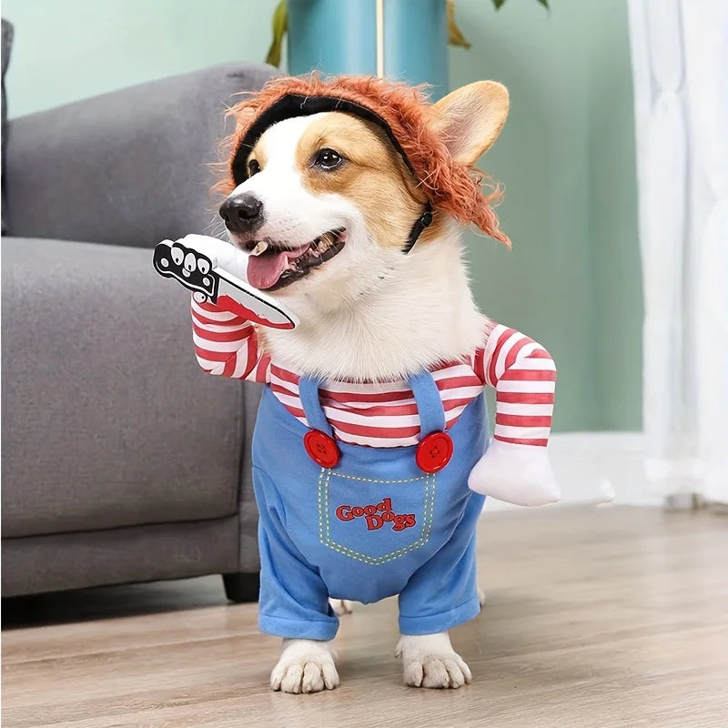 Costume de Chien Poupée Ensanglantée Halloween avec Perruque