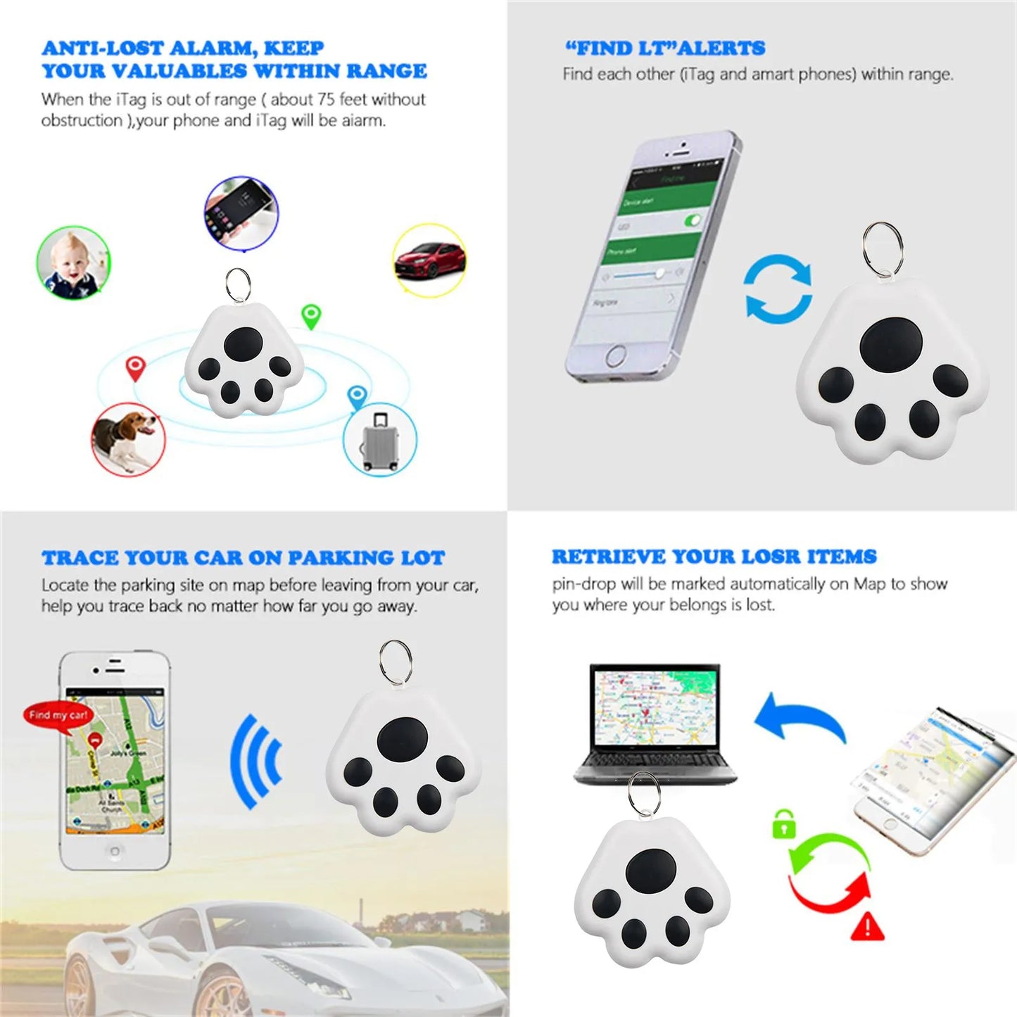 Dog Claw Bluetooth Anti-Lost Tracker Tag for Pets, Keys & Bags