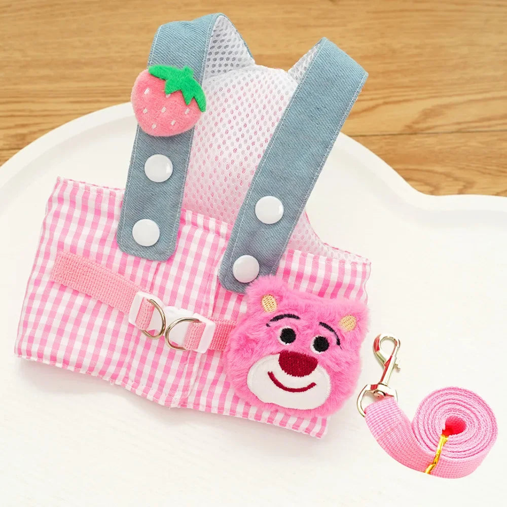 3-Piece Cartoon Pet Harness, Leash & Sun Hat Set – Vest Harness Costume for Cats & Small Dogs