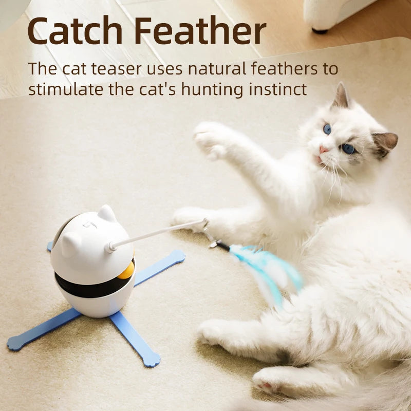3-in-1 Smart Cat Toy with 360° Laser & 3 Replacement Feather Teasers