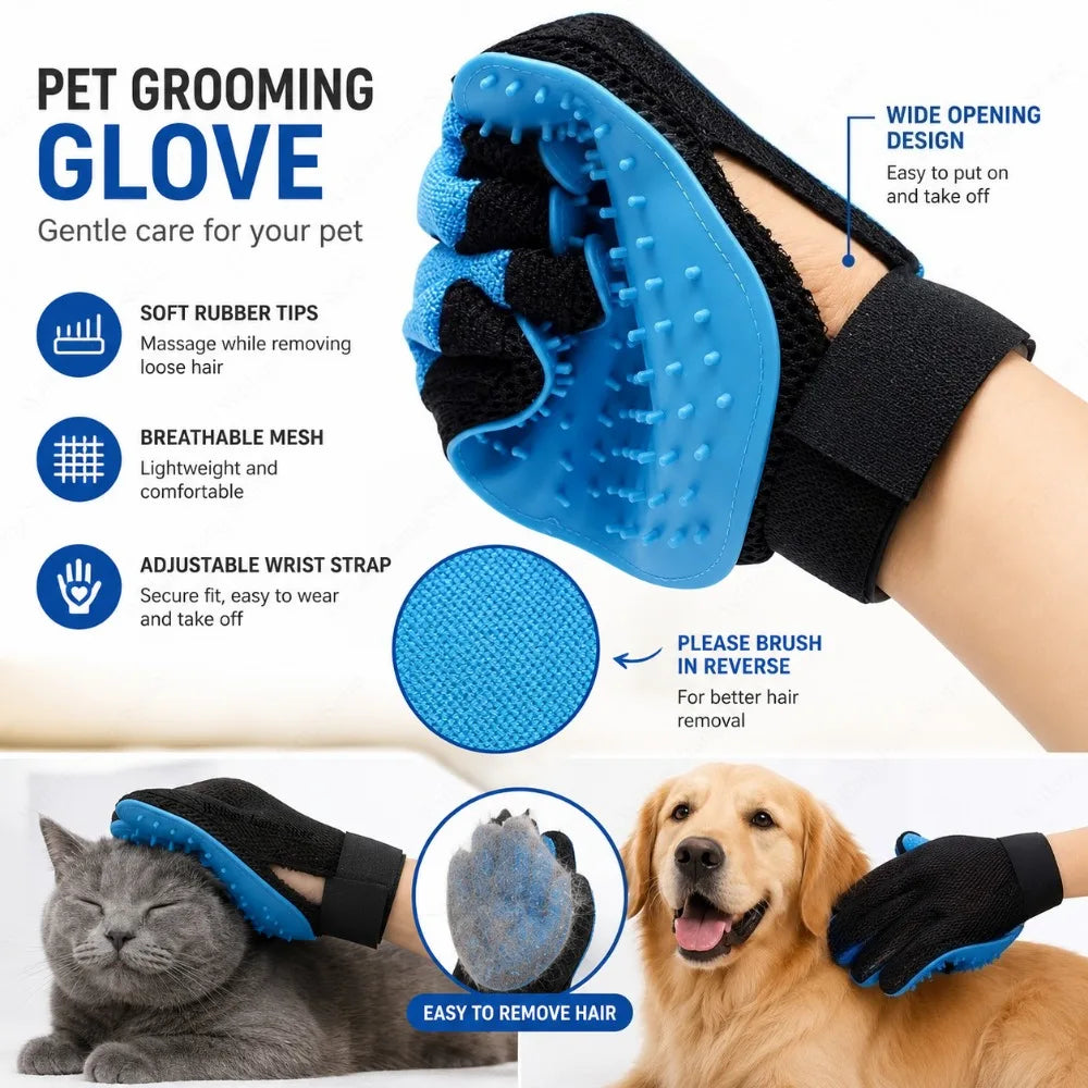 Silicone Pet Grooming Glove for Cats & Dogs