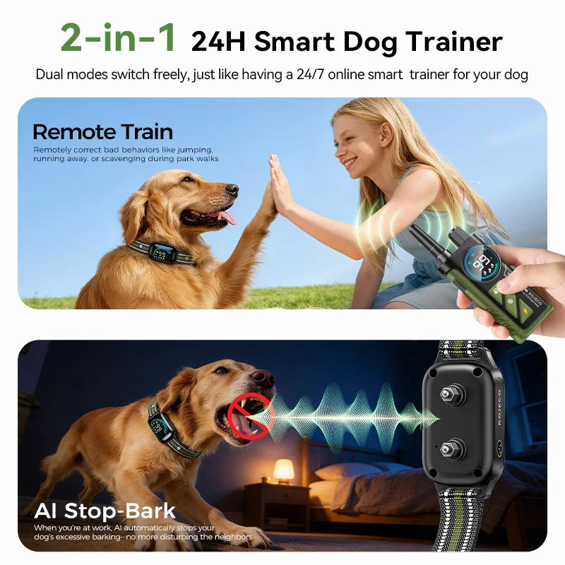 Collier de dressage pour chien avec télécommande 1000m, vibrations et anti-aboiements
