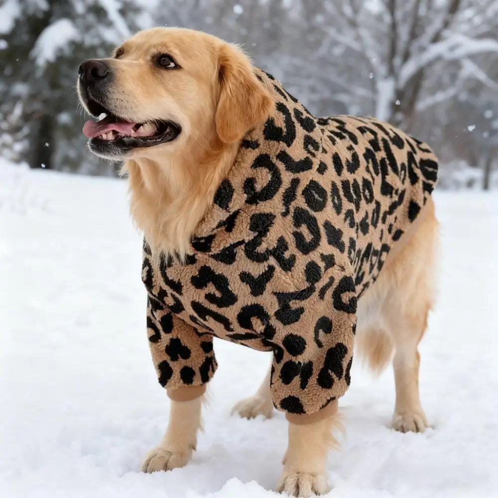 Leopard Print Fleece Dog Hoodie & Winter Coat — Medium to Large Breeds