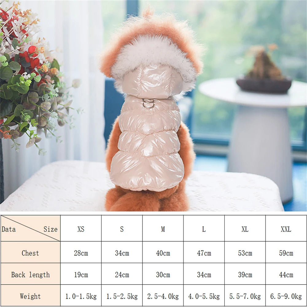 Winter Down & Fleece Dog Coat with Fur Collar for Small Dogs