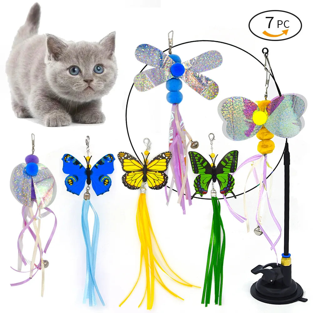 Hands-Free Suction Cup Cat Toy - Interactive Feather Wand Set
