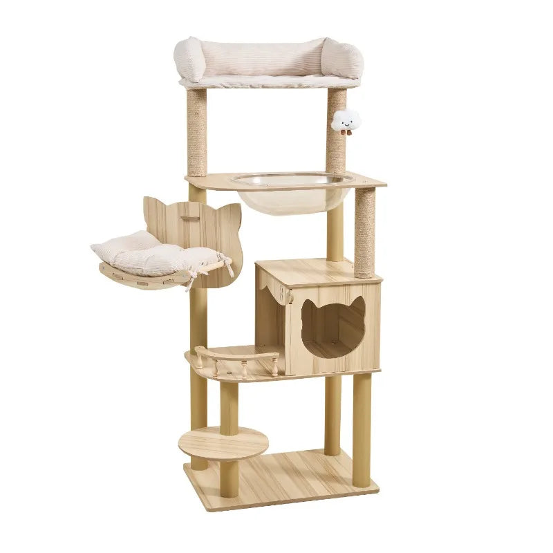 Wooden Cat Tree with Capsule House
