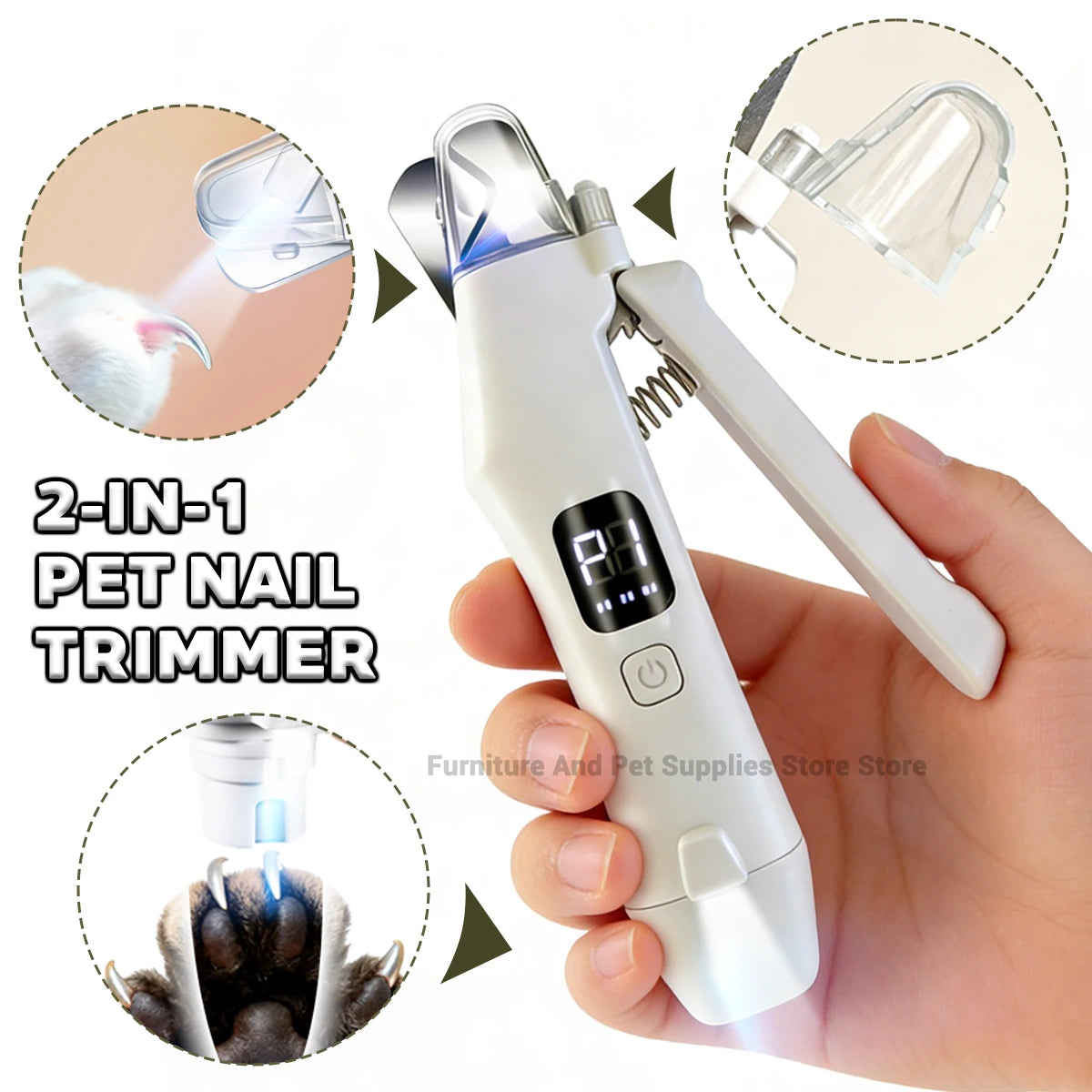 2-in-1 Electric Pet Nail Clipper & Grinder with LED