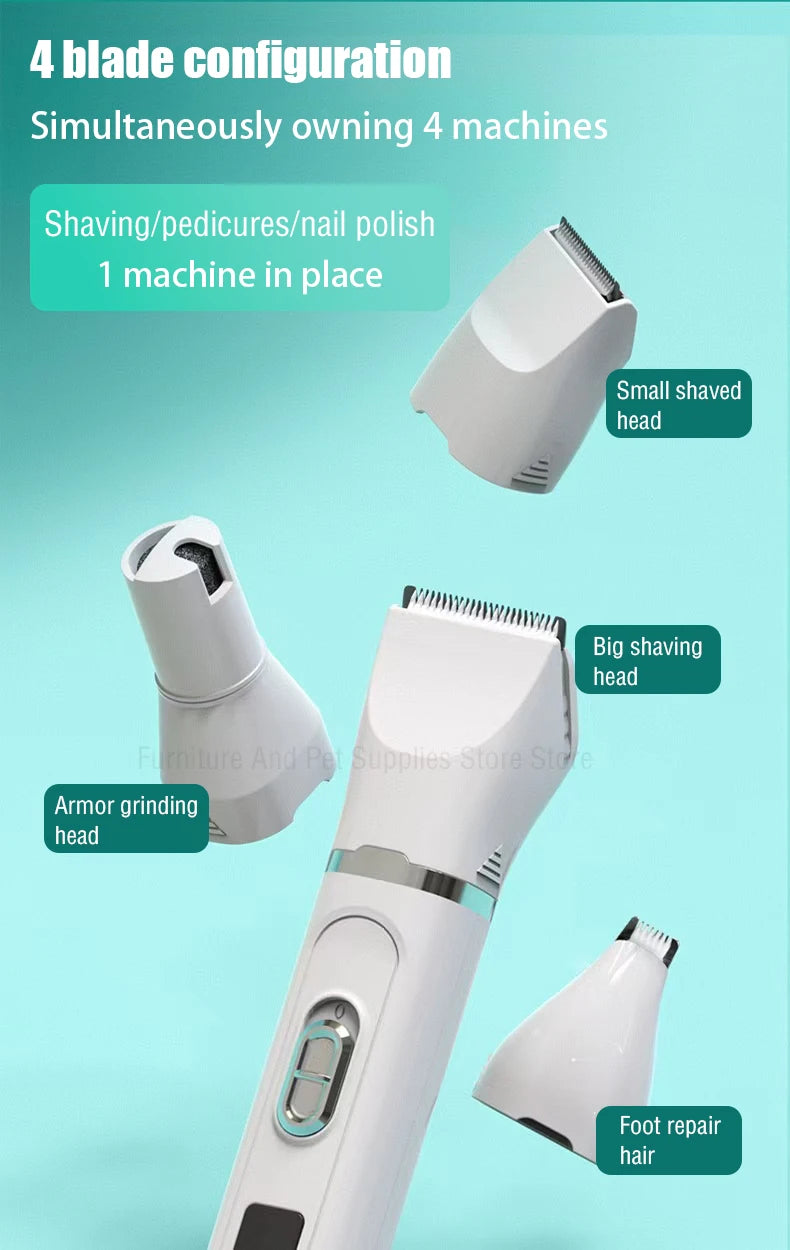 4-in-1 Cordless Pet Grooming Set with 4 Blades — Low Noise Rechargeable Clipper