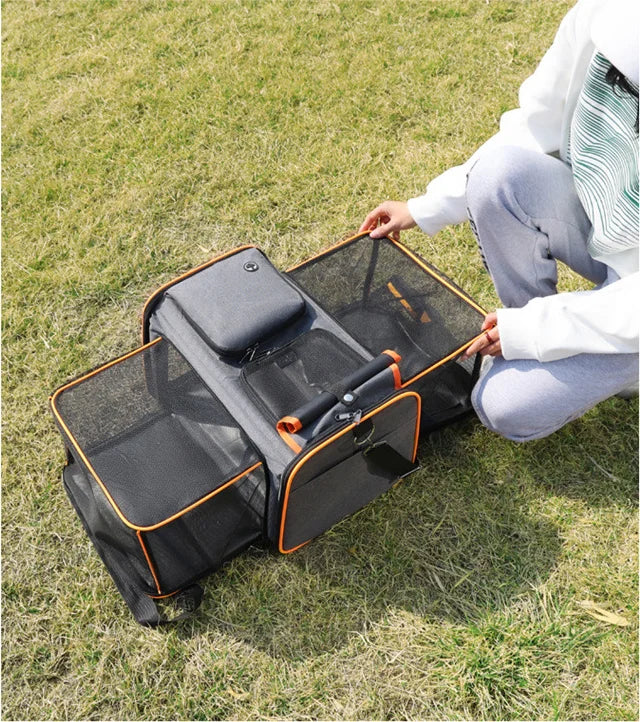 Expandable Pet Carrier with Fleece Pad & Storage Pockets