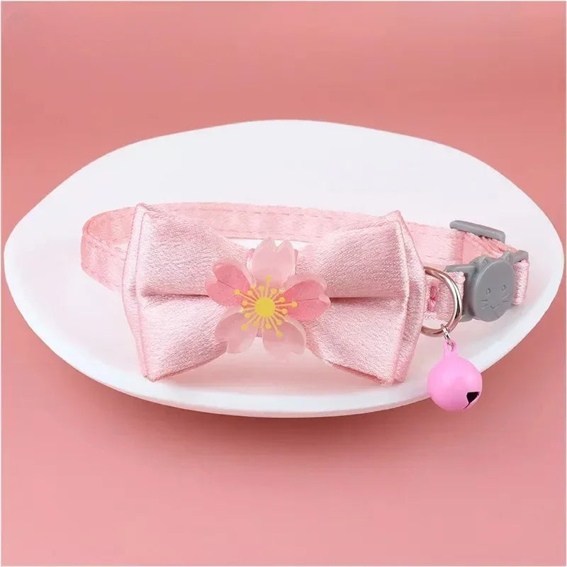 Pink Lace Bow Pet Collar with Bell for Cats and Small Dogs