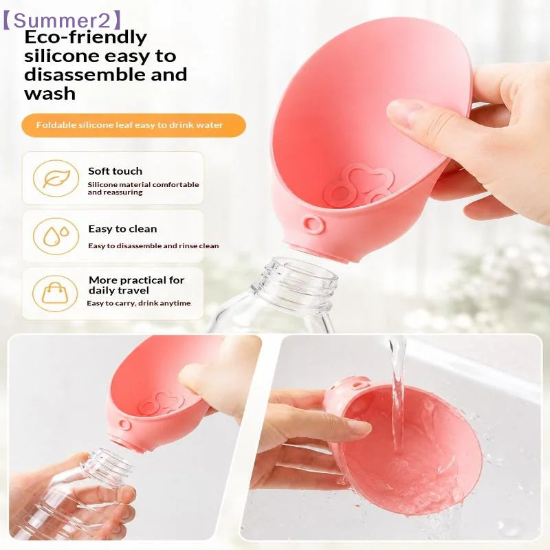Silicone Pet Travel Water Bottle with Foldable Drinking Bowl – Leakproof, for Dogs & Cats