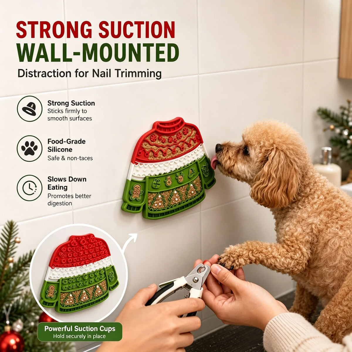 Christmas Sweater Shaped Wall-Mount Silicone Lick Mat for Dogs