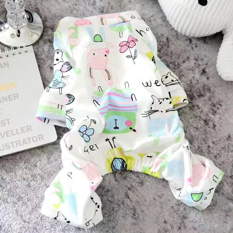 Soft Cotton Printed Pyjama Jumpsuit for Small Dogs