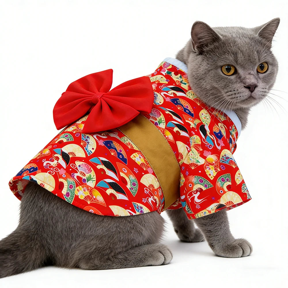 Japanese Bow Print Pet Kimono for Cats & Small Dogs