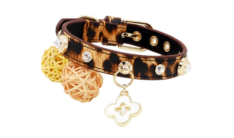 Rhinestone Genuine Leather Dog & Cat Collar