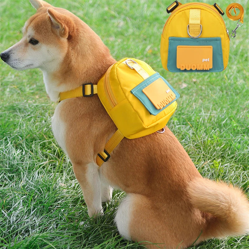 Adjustable Dog Harness with Snack Bag Backpack