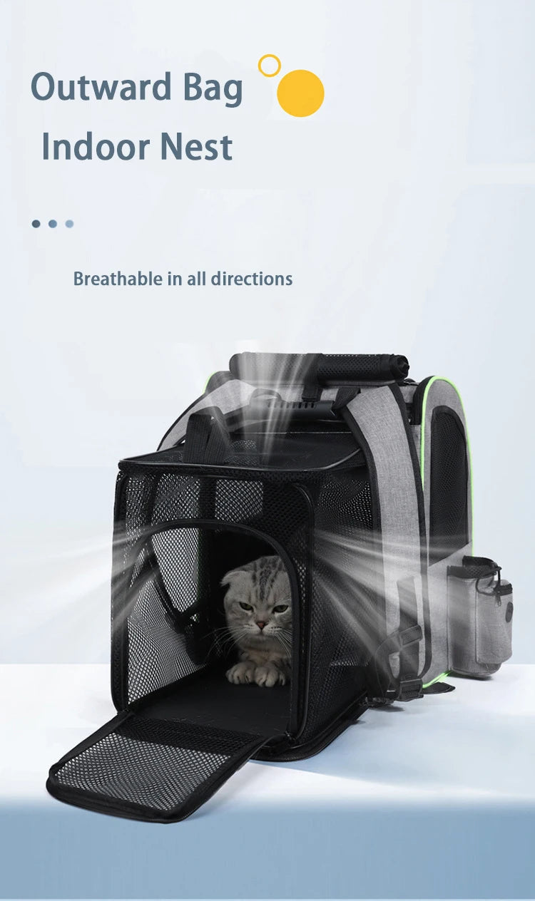 Sac à dos de transport extensible pour chat avec housse pare-soleil et maille respirante