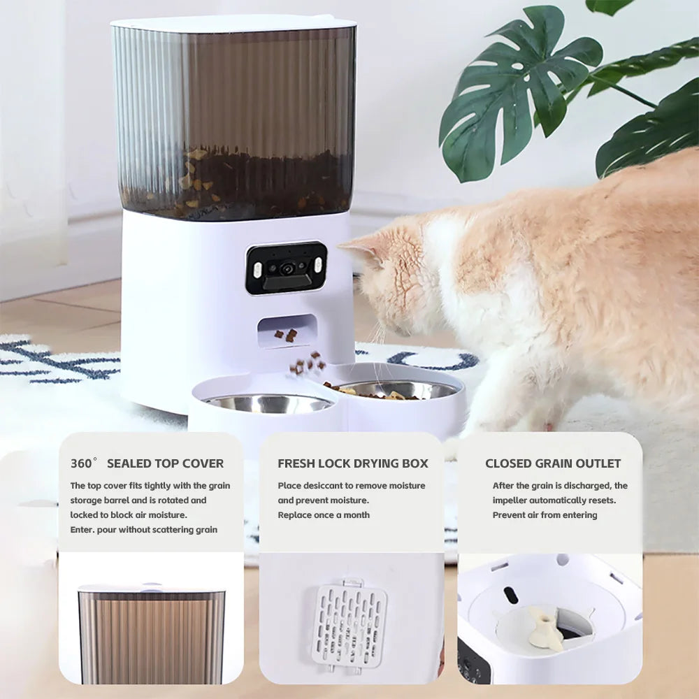 5L Smart Automatic Pet Feeder with Camera, Double Bowls & Voice Recorder