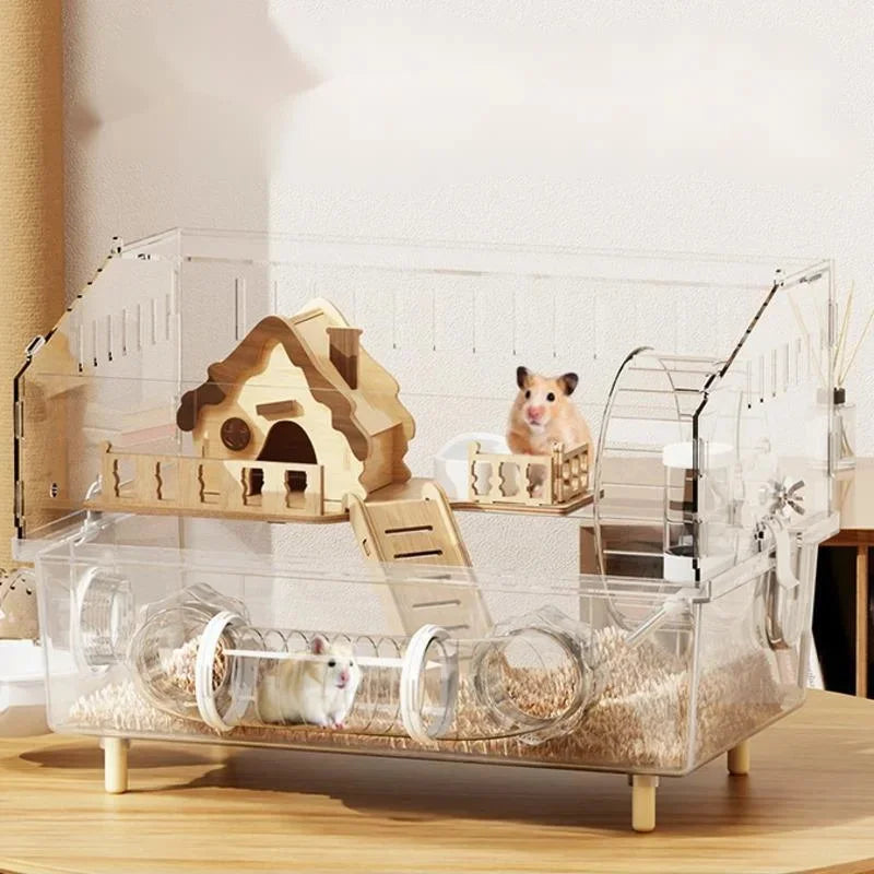 Large Transparent Hamster Cage – Luxury Villa Habitat Full Set for Small Rodents