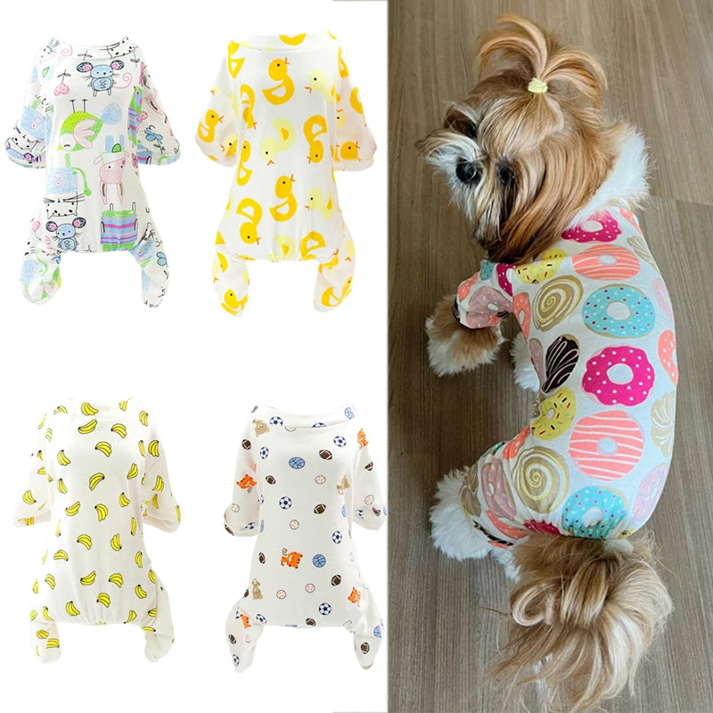 Soft Cotton Printed Pyjama Jumpsuit for Small Dogs