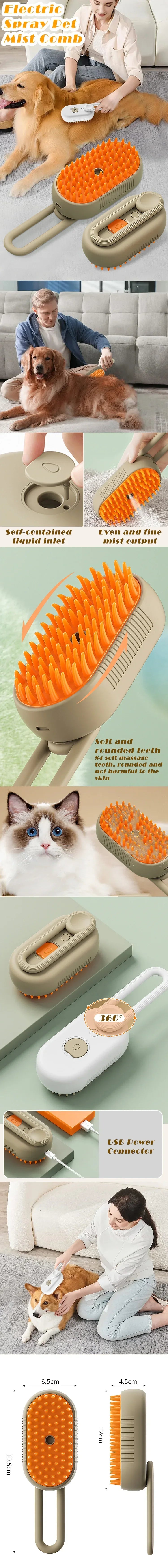 3-in-1 Electric Pet Steam Brush - Grooming, Cleaning & Massage Comb