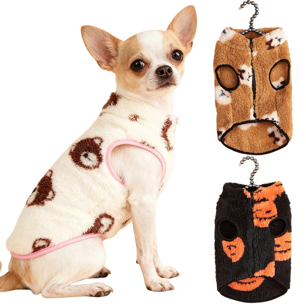 Cartoon Print Plush Vest for Small Dogs & Cats | Autumn Winter