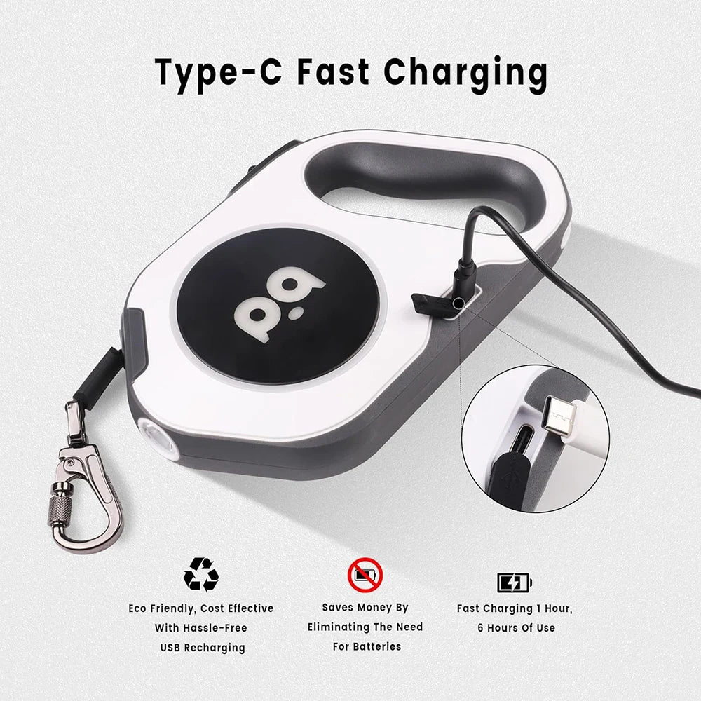 LED Retractable Dog Leash | 5M Rechargeable Light-Up Leash