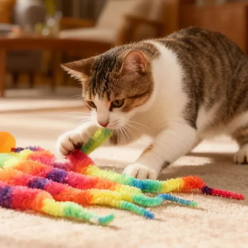 Interactive Glow & Bounce Cat Toy Set – Caterpillar, Balls & Teaser