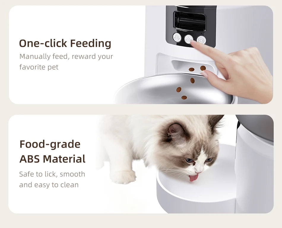 Distributeur automatique intelligent de nourriture pour animaux avec caméra HD 1080p et contrôle à distance via Wi-Fi