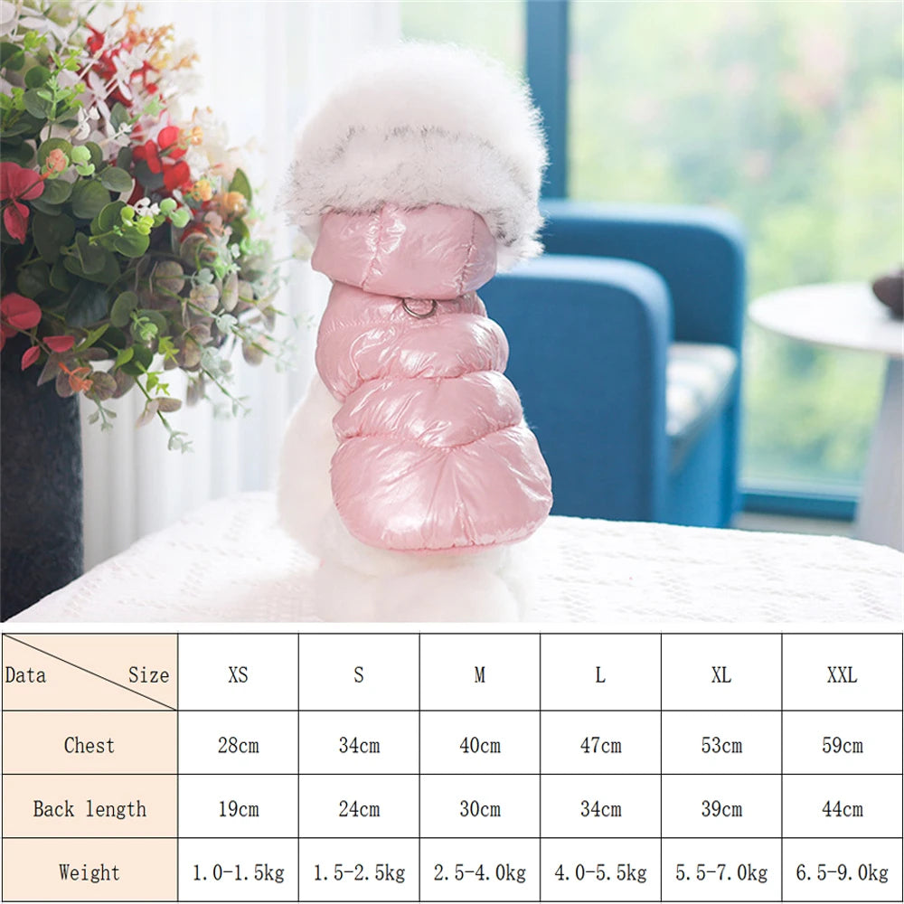 Winter Down & Fleece Dog Coat with Fur Collar for Small Dogs