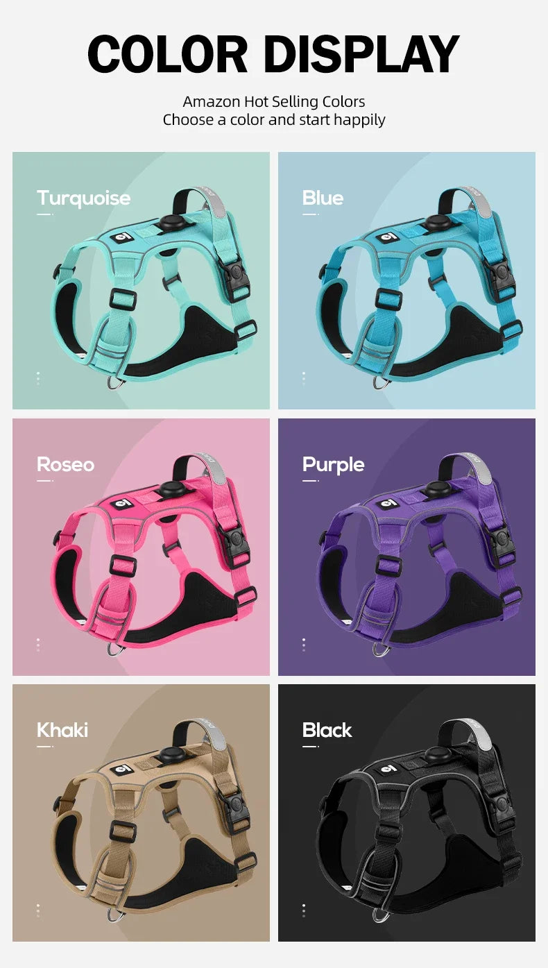 Reflective Anti-Pull Dog Harness with GPS Tracker Slot – Adjustable Vest for Small, Medium & Large Dogs